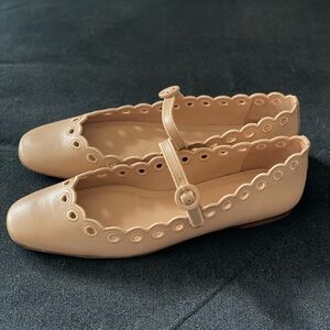 Larroude Blair Broderie flat Mary Jane’s in beige. New.